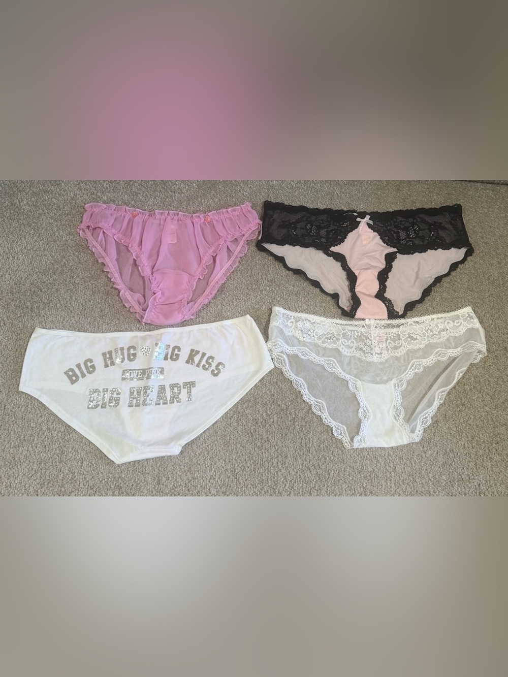 Victoria's Secret Lace & Cotton Bikini Panties - Pink, Black, White